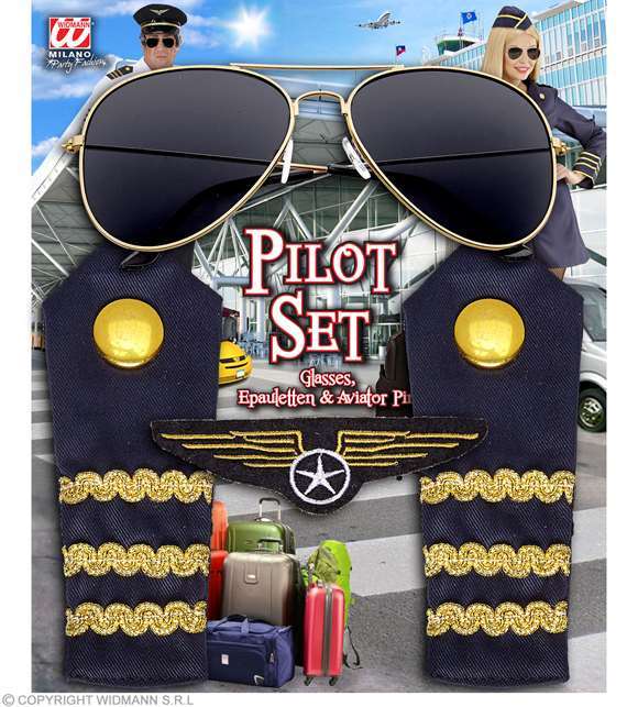 Set Pilote : lunettes,épaulettes, badge